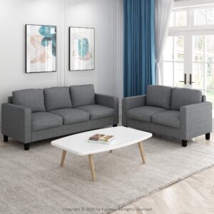Furinno Bayonne Modern Upholstered Loveseat/Sofa Couch for Living Room, Gunmetal