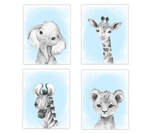 baby boy nursery wall art floral safari animals elephant giraffe lion zebra room decor 4 unframed prints