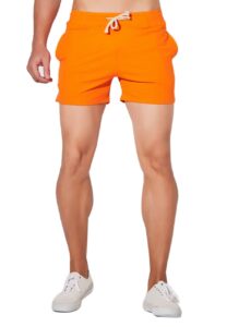 jackielove men's & women's 3" sweat gym running workout athletic short training lounge cotton shorts bottoms orange