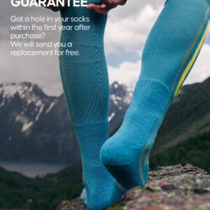 DANISH ENURANCE Merino Wool Performance Ski Socks for Men, Women & Kids, Blue/Yellow, US Kids 13-3