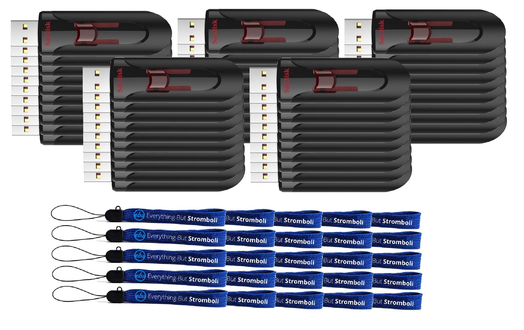 SanDisk 16GB Cruzer Glide 3.0 USB Flash Drive (50 Pack) Pen Drives Works with Laptop Computers with USB 2.0/3.0 Port (SDCZ600-016G-G35) Bundle with (25) Everything But Stromboli Lanyards