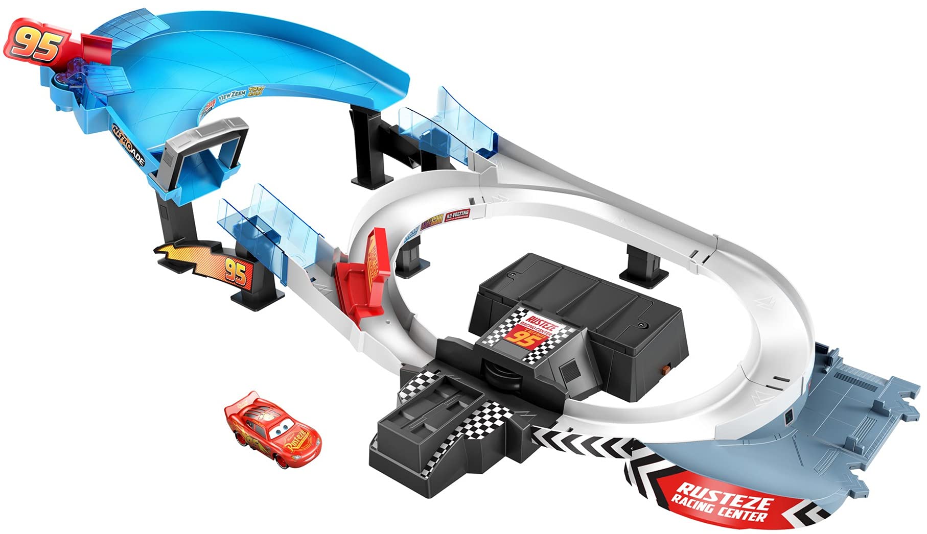 Disney Car Toys Rust-Eze Double Circuit Speedway Playset Test Track Set For Drift, Race and Crash Competitions, With Lightning McQueen Vehicle, Kids Birthday Gift For Ages 4 Years and Older