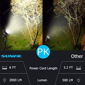 SUNVIE 20W Outdoor Spotlight LED Landscape Lighting 120V AC Waterproof Yard Spot Lights Outdoor with Stake for Tree Flag Lights 3000K Ultra Warm White Lawn Decorative Lamp with US 3-Plug in (2 Pack)