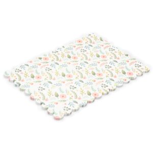 Sparkle and Bash Paper Placemats for Table, Floral Spring Placemats with Scalloped Edge for Dinning Table, Wedding, Tea Party and Tableware Decorations (14 x 10 in, 50 Pack)