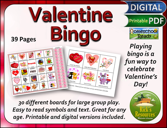 Valentine's Day Bingo Print and Digital Versions