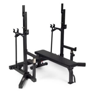 titan fitness competition bench and squat rack combo, rated 1,000 lb, competition standards, fully adjustable