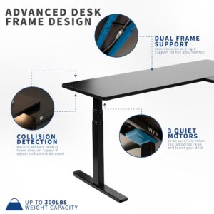 VIVO Electric Height Adjustable 67 x 60 inch Corner Stand Up Desk, 2 Black Solid Table Tops, Black Frame, Memory Controller, L-Shaped Workstation, 3E Series, DESK-KIT-3E6B