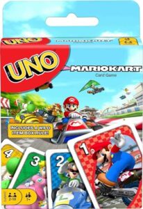mattel games ​uno mario kart card game for kids, adults, family and game night with special rule for 2-10 players