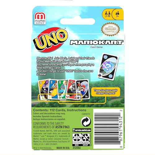 Mattel Games ​UNO Mario Kart Card Game for Kids, Adults, Family and Game Night with Special Rule for 2-10 Players