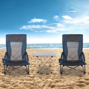 REDCAMP High Back Beach Chairs for Adults 2 Pack, Oversided Folding Low Beach Chairs for Concerts, Lightweight Portable for Camping Backpacking Outdoor Sports Events, Navy