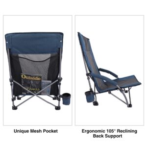 REDCAMP High Back Beach Chairs for Adults 2 Pack, Oversided Folding Low Beach Chairs for Concerts, Lightweight Portable for Camping Backpacking Outdoor Sports Events, Navy