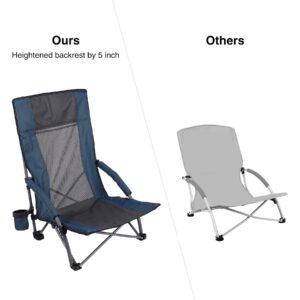 REDCAMP High Back Beach Chairs for Adults 2 Pack, Oversided Folding Low Beach Chairs for Concerts, Lightweight Portable for Camping Backpacking Outdoor Sports Events, Navy