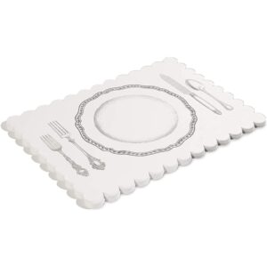 paper placemats for table, white mats with scalloped edge (14 x 10 in, 100 pack)