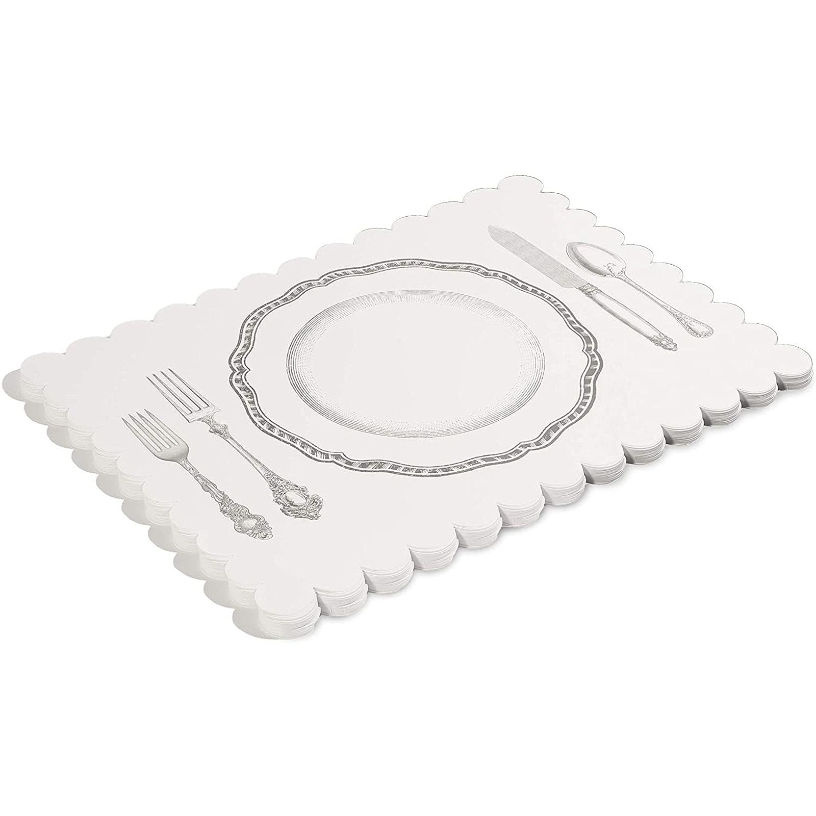 Paper Placemats for Table, White Mats with Scalloped Edge (14 x 10 in, 100 Pack)