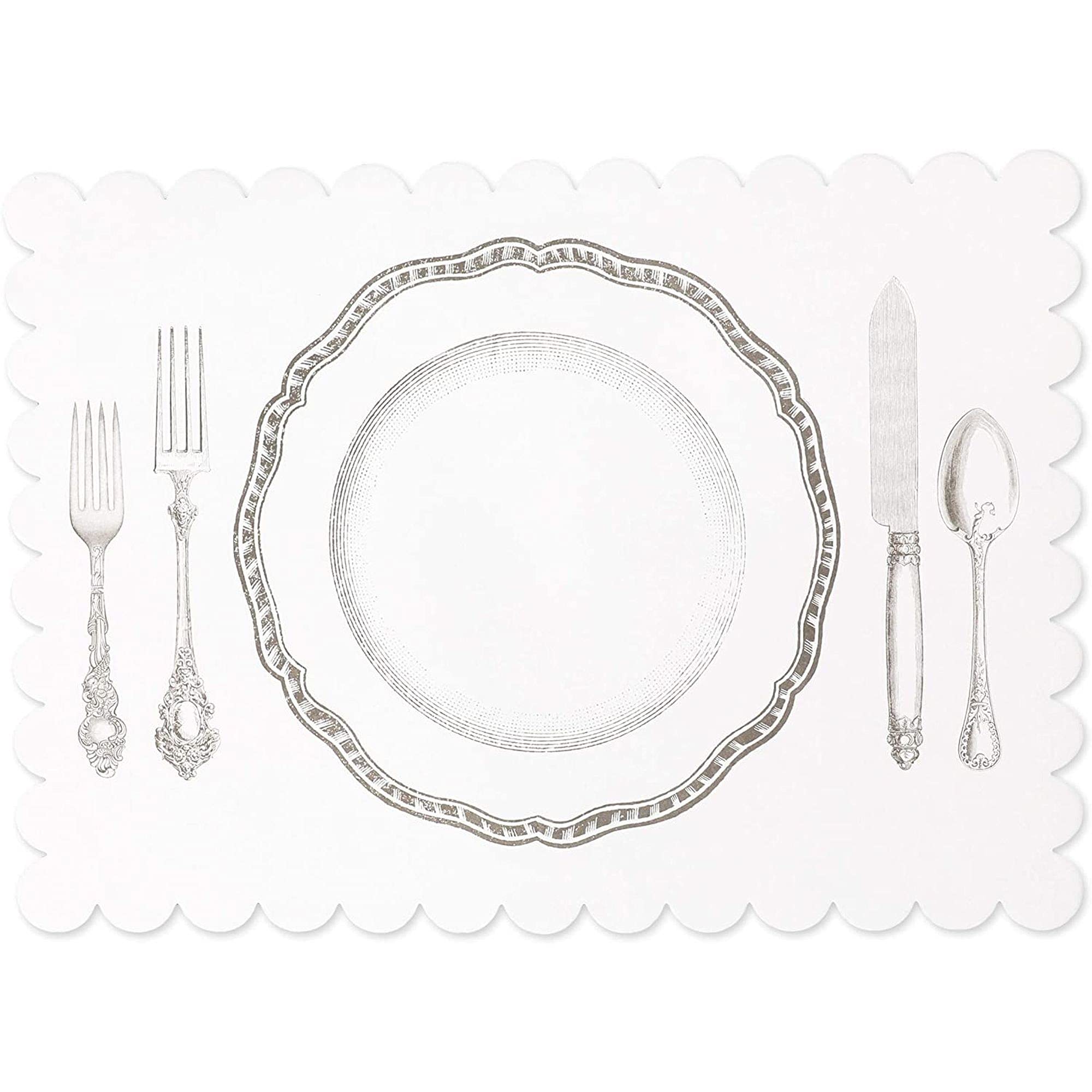 Paper Placemats for Table, White Mats with Scalloped Edge (14 x 10 in, 100 Pack)