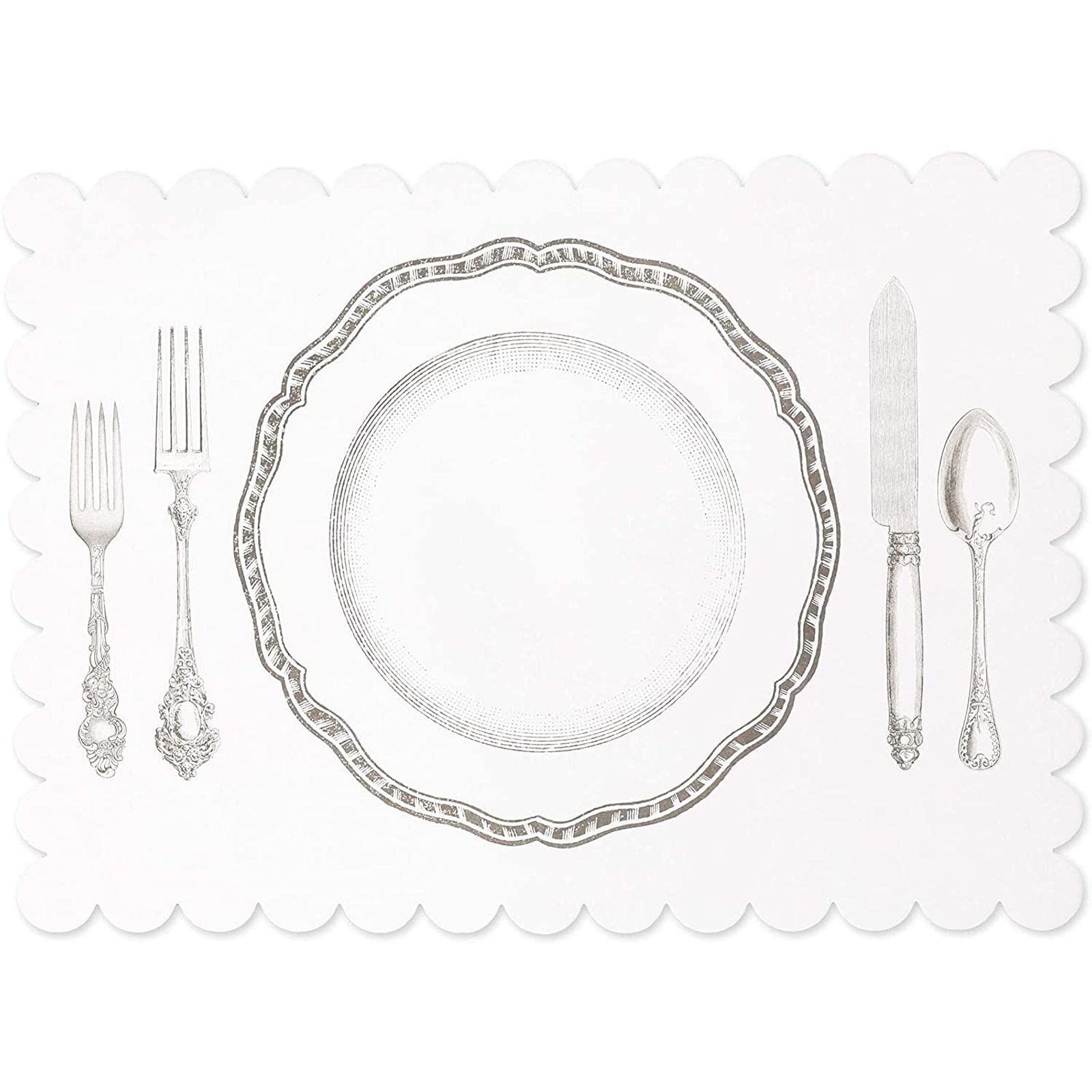 Paper Placemats for Table, White Mats with Scalloped Edge (14 x 10 in, 100 Pack)