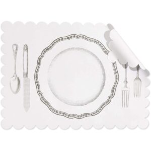 Paper Placemats for Table, White Mats with Scalloped Edge (14 x 10 in, 100 Pack)