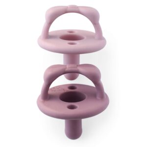 itzy ritzy silicone pacifiers for newborn - sweetie soother pacifiers feature collapsible handle & two air holes for added safety; for ages newborn and up, set of 2 in orchid & lilac