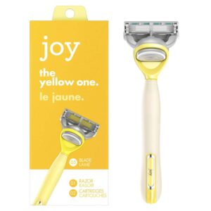 joy razor, handle + 2 razor blade refills (yellow)