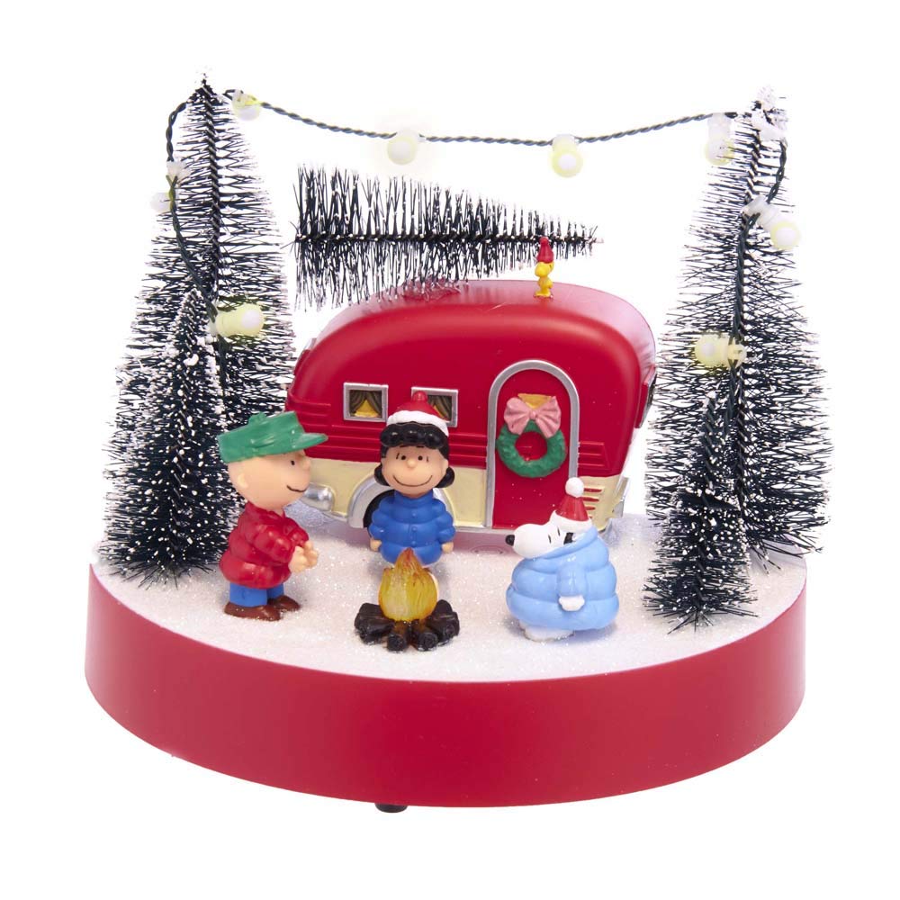 Peanuts Kurt Adler 7-Inch Battery-Operated Musical Camper Scene Table Piece, Multi