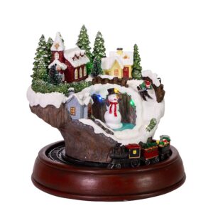 kurt s. adler 7.5-inch battery-operated led musical village and train table piece, multi