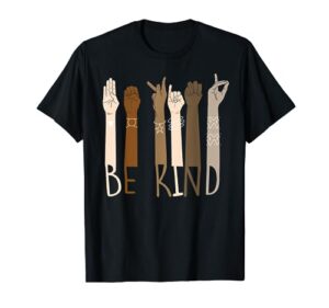 be kind hand sign language teachers melanin interpreter asl t-shirt