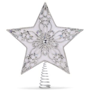 kurt adler 13.5-inch 5-point white and silver star treetop