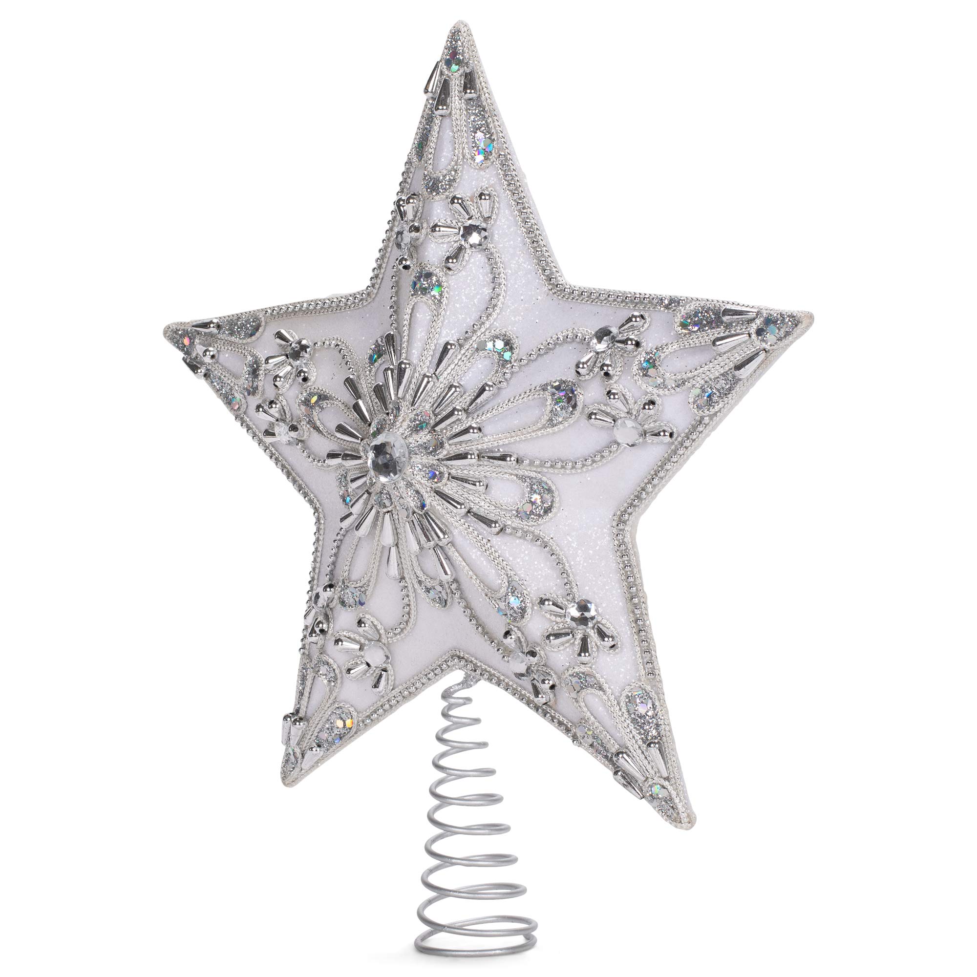 Kurt Adler 13.5-Inch 5-Point White and Silver Star Treetop