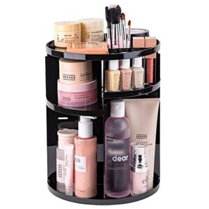 360 rotating makeup organizer - adjustable shelf height and fully rotatable. the perfect cosmetic organizer for bedroom dresser or vanity countertop. (black)