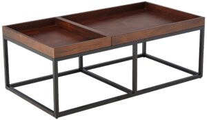 amazon brand – rivet modern industrial coffee table with metal base and trays, 42.1"w, walnut finish