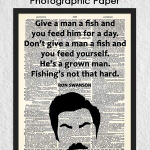 Positive Affirmations Wall Decor for Kids: "Give a Man a Fish" Ron Swanson 8x10 Inspirational, Motivational Poster & Motivational Wall Art Office Decor for Men & Women