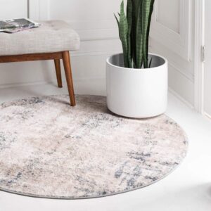 rugs.com caspian collection round rug – 4 ft round ivory low-pile rug perfect for kitchens, dining rooms
