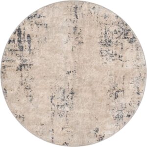 Rugs.com Caspian Collection Round Rug – 4 Ft Round Ivory Low-Pile Rug Perfect for Kitchens, Dining Rooms