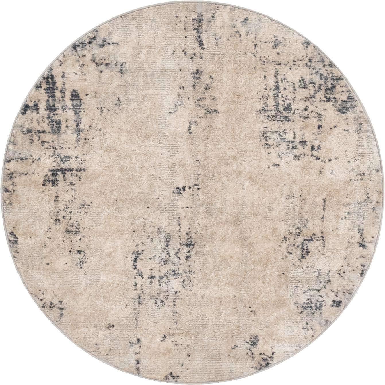 Rugs.com Caspian Collection Round Rug – 4 Ft Round Ivory Low-Pile Rug Perfect for Kitchens, Dining Rooms