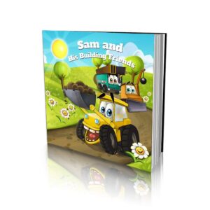 personalized storybook by dinkleboo - "building friends" - for kids aged 0 to 8 years old - a story about your child being in charge of their very own construction crew - soft cover (8"x 8")