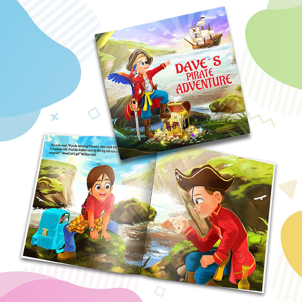 Personalized Storybooks by Dinkleboo - for Kids Aged 0 to 8 Years Old - "Pirate Adventure" - Your Child Goes On A Treasure Hunt with Dad or Grandpa - Soft Cover (8"x 8")