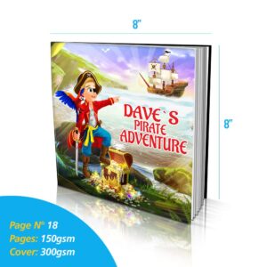 Personalized Storybooks by Dinkleboo - for Kids Aged 0 to 8 Years Old - "Pirate Adventure" - Your Child Goes On A Treasure Hunt with Dad or Grandpa - Soft Cover (8"x 8")