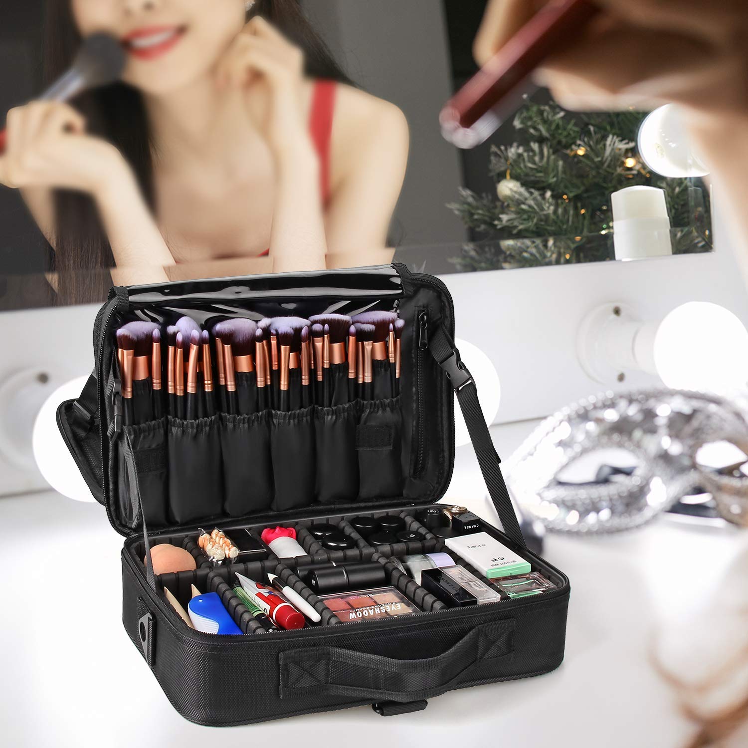 Chomeiu Travel Makeup Case, Professional Cosmetic Makeup Bag Organizer,Accessories Case, Tools Case (Medium, Black)