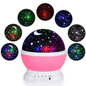 tmango moon star projector light, 9 colors conversion with 360 degree rotation, room decoration night lighting gift for children kids birthday, parties, christmas (pink)