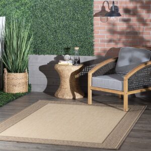 nuloom gris bordered 3x5 indoor/outdoor accent rug for living room patio deck front porch entryway kitchen, beige/tans