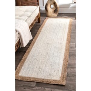 nuloom eleonora hand woven jute runner rug , 2' 6" x 10', white, rectangular