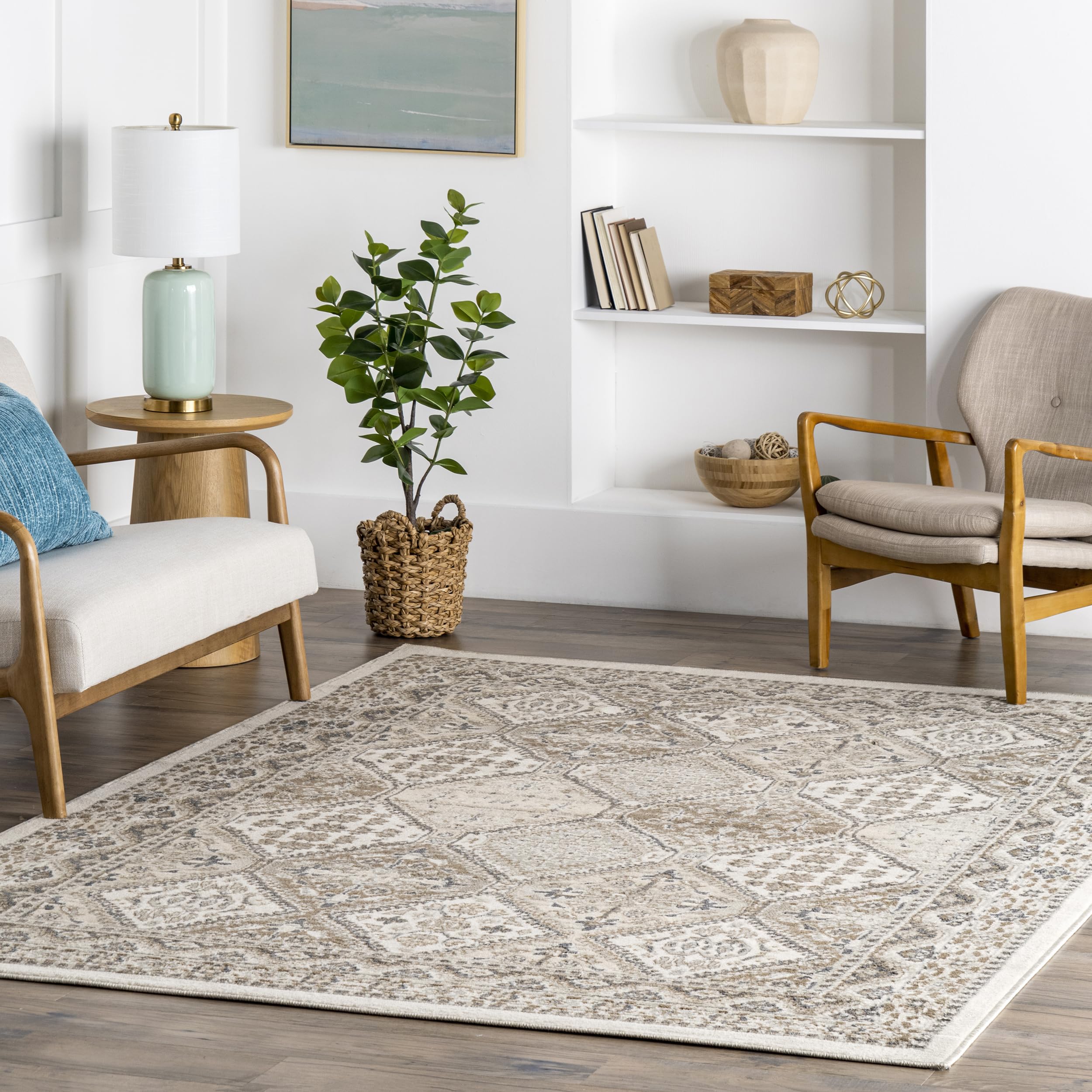 nuLOOM 2x3 Becca Traditional Tiled Area Rug, Beige, Faded Transitional Design, Stain Resistant, For Bedroom, Dining Room, Living Room, Hallway, Office, Kitchen, Entryway