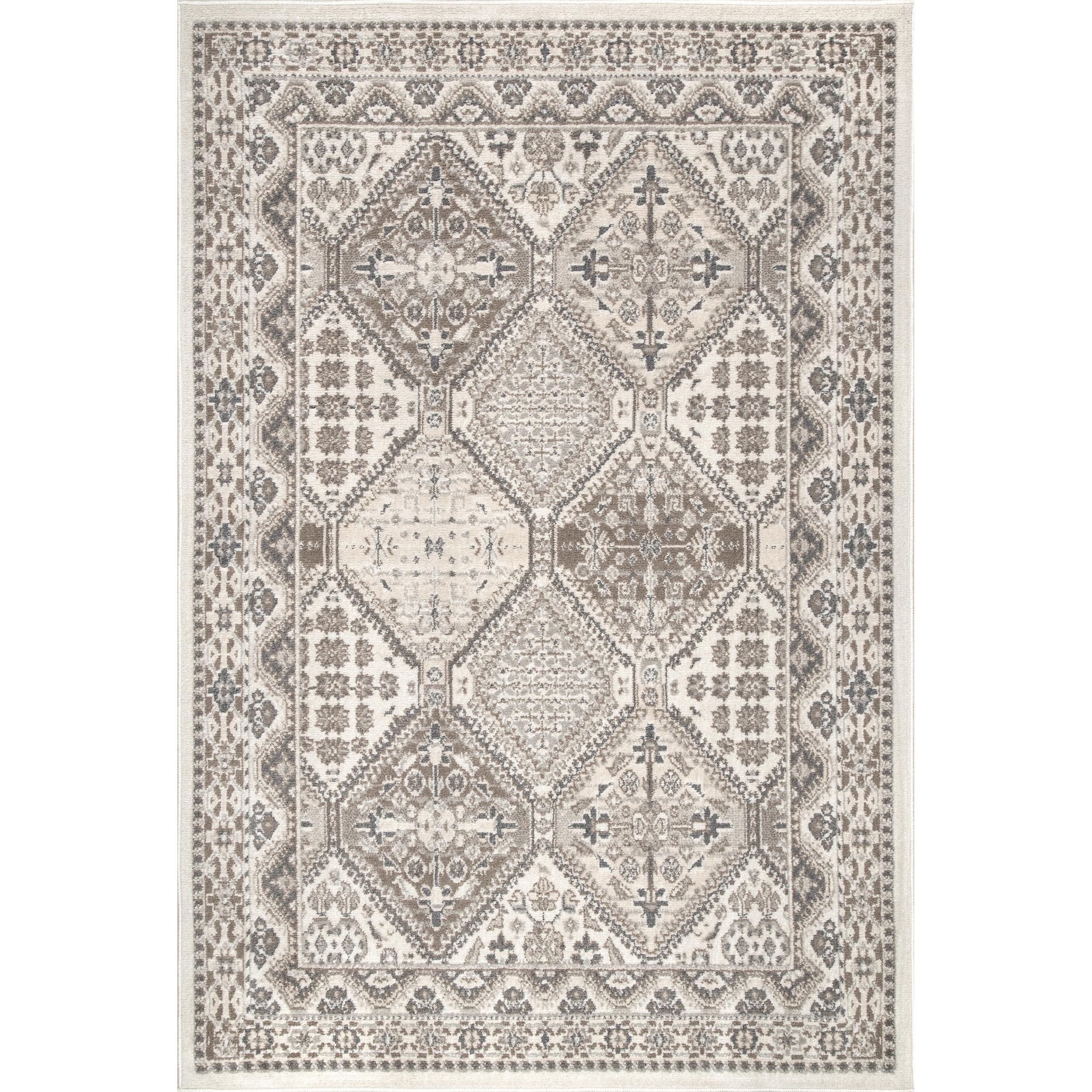 nuLOOM 2x3 Becca Traditional Tiled Area Rug, Beige, Faded Transitional Design, Stain Resistant, For Bedroom, Dining Room, Living Room, Hallway, Office, Kitchen, Entryway