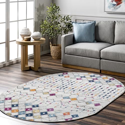 nuLOOM Oval 5x8 Moroccan Blythe Area Rug, Multicolor, Faded Bohemian Design, Stain Resistant, For Bedroom, Dining Room, Living Room, Hallway, Office, Kitchen, Entryway