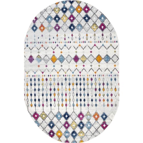 nuLOOM Oval 5x8 Moroccan Blythe Area Rug, Multicolor, Faded Bohemian Design, Stain Resistant, For Bedroom, Dining Room, Living Room, Hallway, Office, Kitchen, Entryway