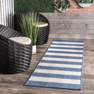 nuloom alexis striped indoor/outdoor runner rug, 2' x 8', blue