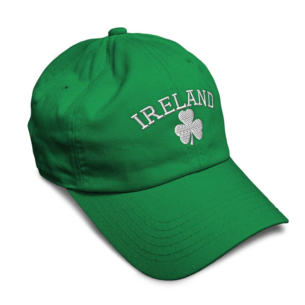 Speedy Pros Soft Baseball Cap Ireland Shamrock White Embroidery Irish Flag Twill Cotton USA Dad Hats for Men & Women Kelly Green Design Only