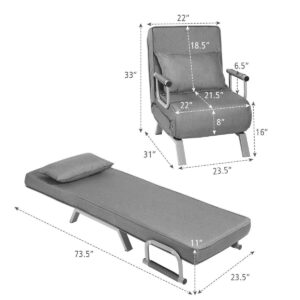 Giantex Convertible Sofa Bed Sleeper Chair, 5 Position Adjustable Backrest, Folding Arm Chair Sleeper w/Pillow, Upholstered Seat, Leisure Chaise Lounge Couch for Home Office (Gray)