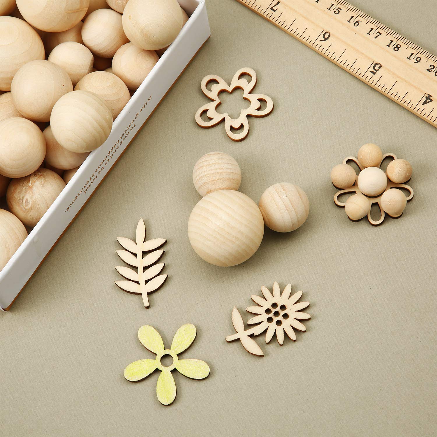 122 Pieces Round Wood Balls Unfinished Wooden Balls Natural Craft Balls for DIY Craft Projects Jewelry Making Arts Design, 5 Sizes