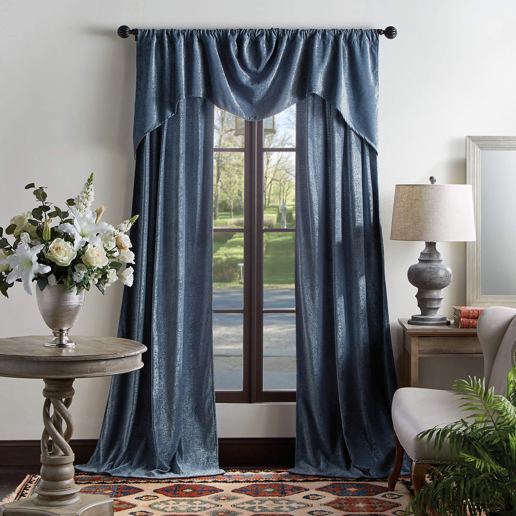 Martha Stewart Naples Chenille Solid Window Curtain Valance, Navy